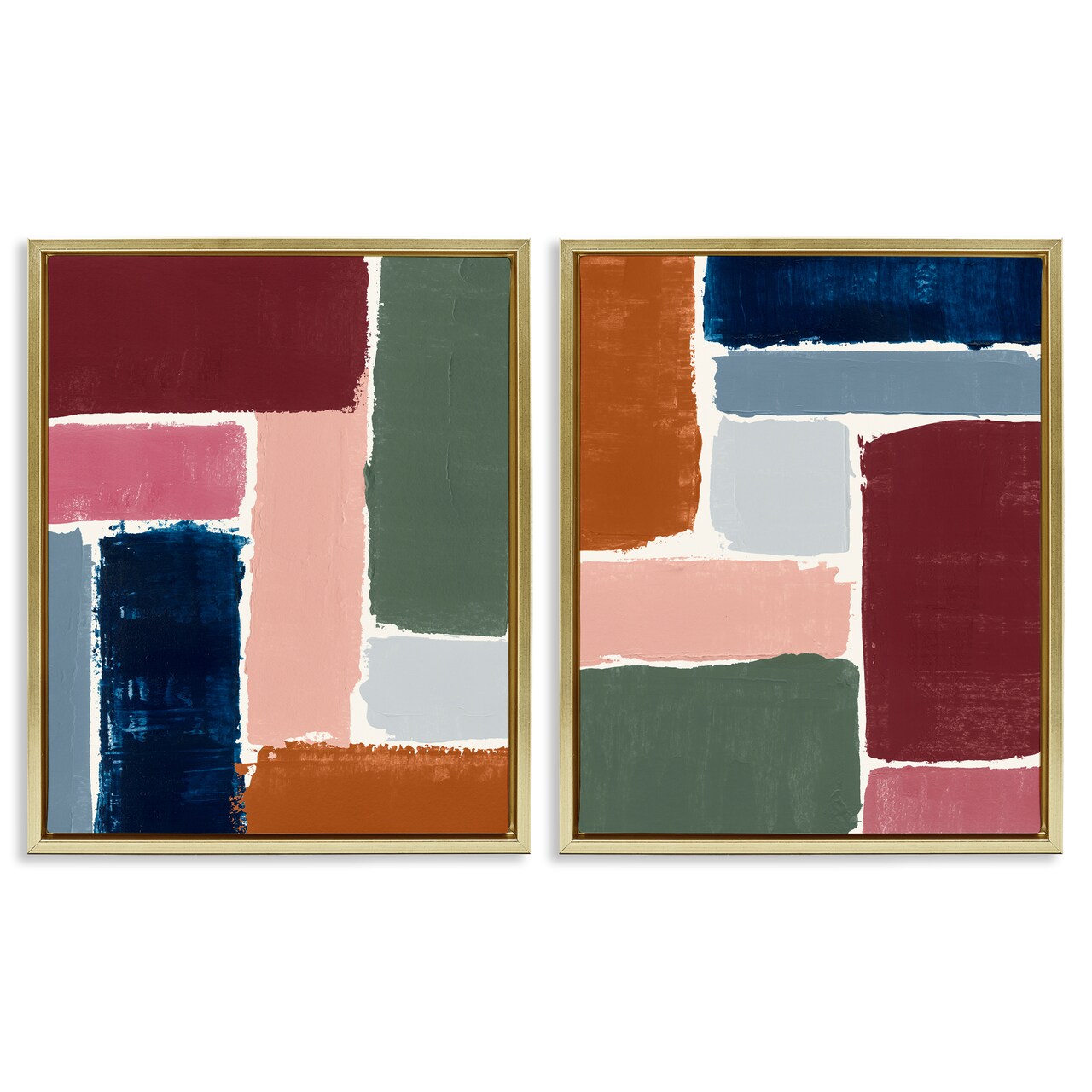 Stupell Industries Abstract Modular Color Block 2 pc Framed Floater Canvas Wall Art Set Design by Victoria Barnes